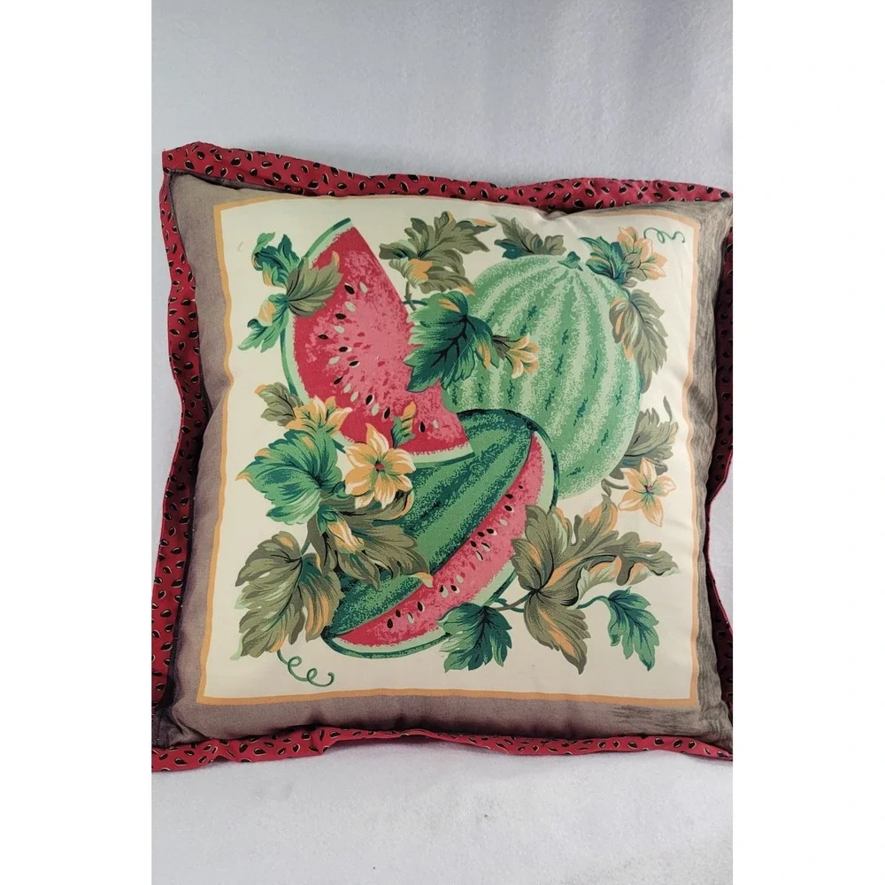Vintage Watermelon Floral Throw Pillow Square 16x16 Down Feather Filled Bordered